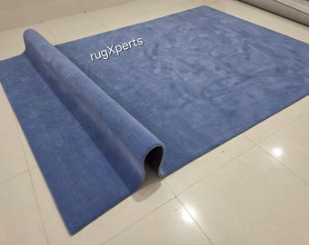 Premium quality muted denim blue area rug for living room designer hand tufted Newzealand wool rug customize in any color size shape