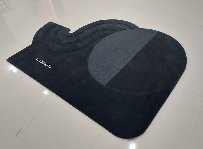 5x8 Charcoal Wool Odd Shape Area Rug for Living Room , Bedroom