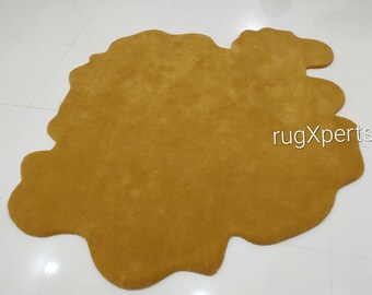 6x6 feet mustard gold odd shape area rug for living room , bedroom , contemporary designer hand tufted rug can be customize in any color