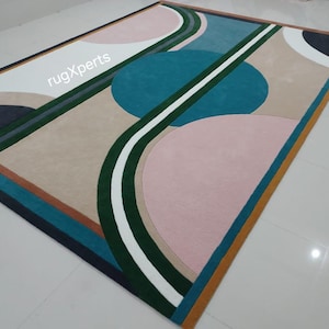 9x12 modern abstract multi color  wool area rug for living room,contemporary designer hand tufted wool rug 8x10 10x14 7x10 7x9 customizable