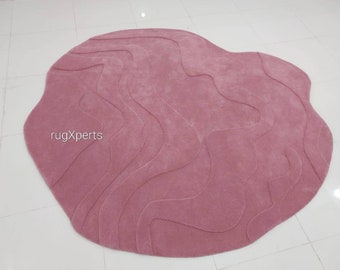 tappeto in lana rosa fatto a mano, tappeto rosa trapuntato, tappeto moderno in tinta unita, tappeto dalla forma irregolare, tappeto in rilievo per soggiorno, camera da letto.