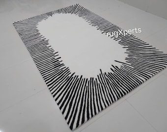 Premium quality  black white area rug for living room , bedroom , contemporary designer wool rug can be customize in any color size shape