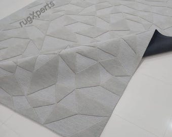 プレミアム品質のグレーループカットエリアラグ、リビングルーム用デザイナーハンドタフテッドウールラグ、8x10 9x12フィートラグ、あらゆる色、サイズ、形状にカスタマイズ可能