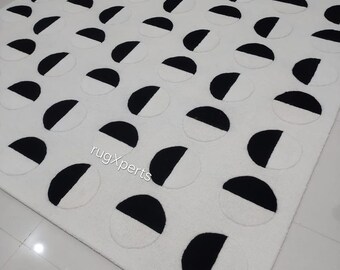 Premium ivory white  black moon area rug for living room designer handtuft 8x10 9x12 10x14 feet rug customize in any color size shape