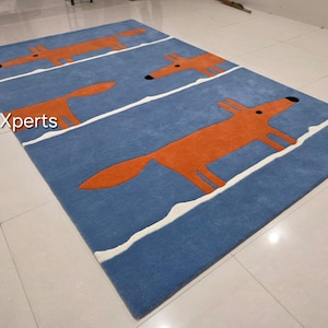 6x9 fox rug premium quality wool area rug for living room,contemporary designer hand tufted wool rug 8x10 10x14 7x10 7x9 customizable blue orange