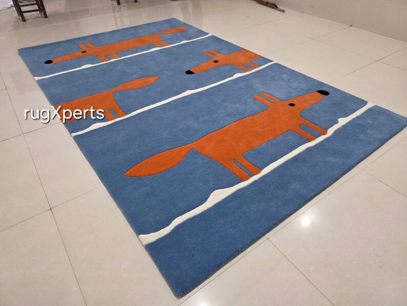 6x9 fox rug premium quality wool area rug for living room,contemporary designer hand tufted wool rug 8x10 10x14 7x10 7x9 customizable blue orange