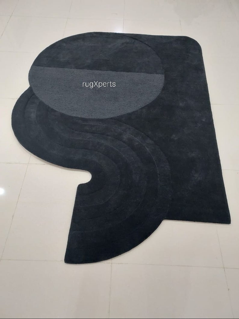 5x8 Charcoal Wool Odd Shape Area Rug for Living Room , Bedroom