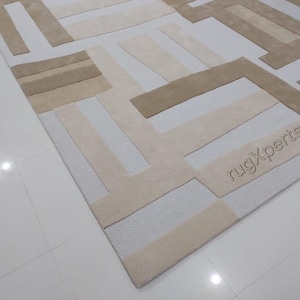 9x12 modern abstract area rug for living room , bedroom , contemporary designer hand tufted wool rug