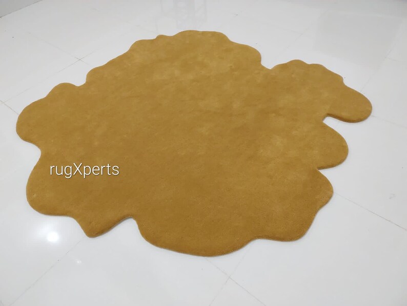 6x6 Feet Mustard Gold Odd Shape Area Rug for Living Room , Bedroom