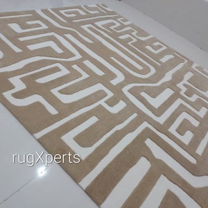 modern abstract  area rug for living room ,  contemporary designer hand tufted wool rug