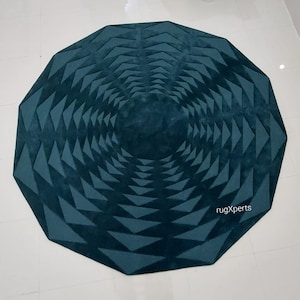 modern abstract round area rug for living room , bedroom , contemporary designer hand tufted wool rug 8x8 octagonal shape rug