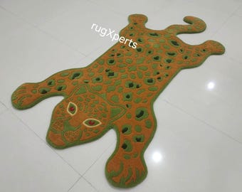 handmade tufted panther rug for living room , bedroom and kidsroom , tibetan tiger wool rug green panther wool rug