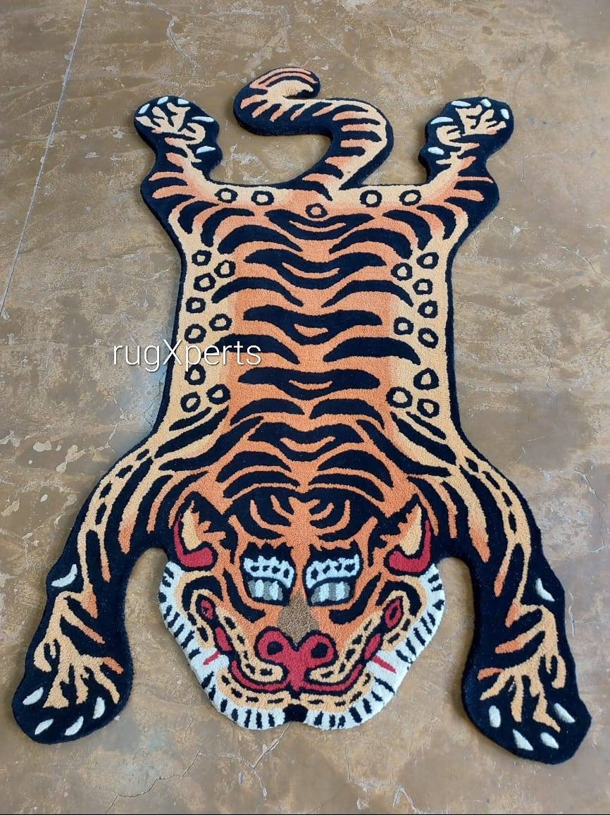 A Pair of Vintage Tibetan Tiger Rugs Size 2'8''x5' Each SUN