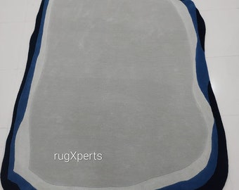 Tappeto moderno di qualità premium, di forma irregolare e astratta, per soggiorno e camera da letto, tappeto di lana annodato a mano di design.