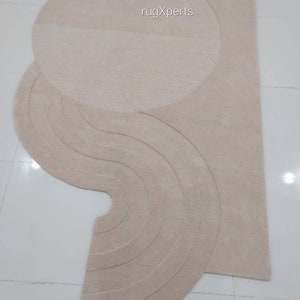 modern abstract odd shape area rug for living room , bedroom , contemporary designer hand tufted wool rug
