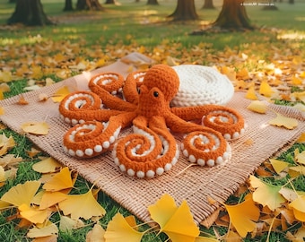 Patrón de ganchillo de pulpo en PDF, adorable peluche de criatura marina amigurumi, regalo fácil de hacer tú mismo, tutorial de descarga instantánea.