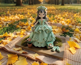 Patrón de ganchillo en PDF para muñeca Princesa Flor de Menta, lindo peluche amigurumi, regalo de cuento de hadas hecho a mano, decoración del hogar