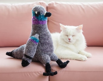 Gideon la paloma de ganchillo, adorable juguete de pájaro amigurumi, regalo de peluche hecho a mano, decoración de animales de peluche suaves