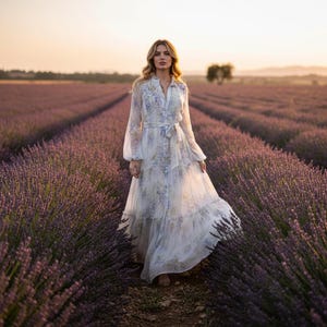 Chiffon Floral A-Line Dress Women Long Sleeve Lace Up Elegant Fall Dress Button Front Swing Party Dress Feminine Outfit