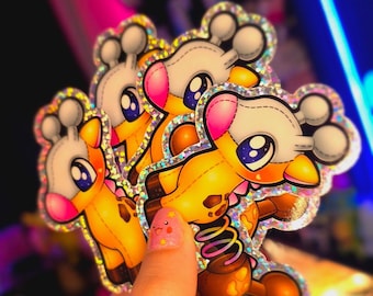 Slinky Giraffe 7,5 cm vinylklistermärke | animeklistermärke | videospelsklistermärke | glitterklistermärke | giraffklistermärke