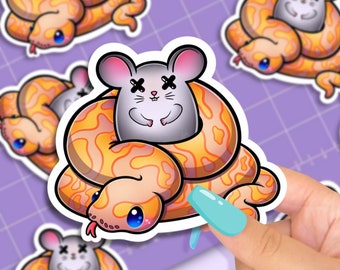 Adorable Ball Python and Mouse 3" Vinyl Sticker | Reptile stickers | Ball python stickers | snake stickers | Pet stickers