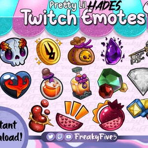 Vom Chaos inspirierte Emotes und Subbadges für eure Twitch Streams! Griechische Mythologie | Hades Spiel Emotes | Totenkopf subabzeichen | Twitch Emote Paket