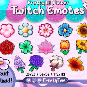 Flower Emote & Sub Badge MEGA Pack for Twitch and discord! Flower sub badges | Cute twitch emotes | Kawaii sub badges |  flower badges