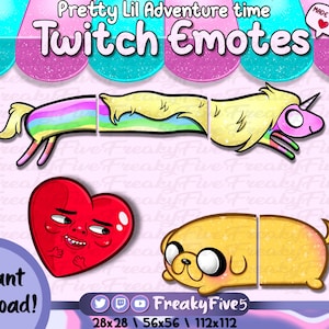 Adventure Time Emote Pack - Cartoon Emotes for Twitch and Discord! unicorn emotes | dog emote | twitch emote pack | cute discord emotes