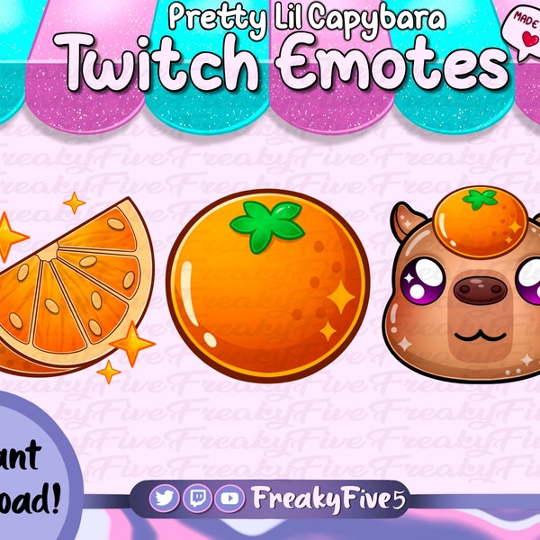 ADORABLE Capybara-themed Sub Badges pack for Twitch and Discord! | Cute capybara emote | fruit sub badges | Orange emotes | Rodent emotes
