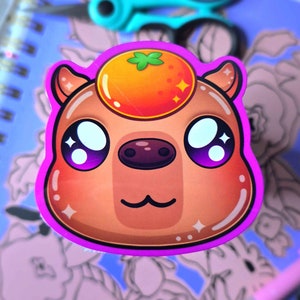 Adorable Capybara Orange 3&quot; Vinyl Sticker | Cute animal sticker | Capybara art | animal stickers | aesthetic stickers | animal lover gift