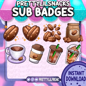 Coffee Emotes and Sub Badge Pack for Twitch and Discord! Coffee Sub badges | Coffee bean emote | Coffee Badges | Kawaii coffee