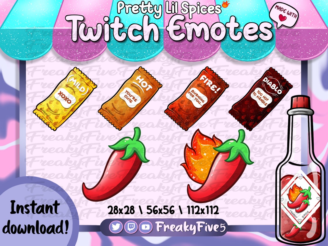 SPICY Emotes and Sub Badge Pack for Twitch and Discord Chili Pepper