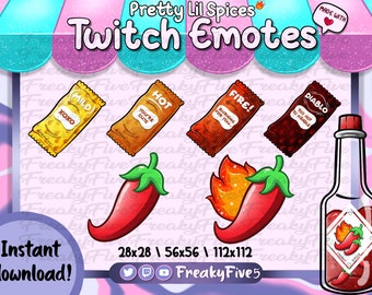 SPICY Emotes and Sub Badge Pack for Twitch and Discord! chili pepper emotes | hot sauce emote | Taco emotes | spicy sub badges