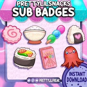 ADORABLE Asian Food Emote and Sub Badge Pack for Twitch and Discord! | Kawaii Sub badges | Food Sub badges | food emotes | Japanese Badges