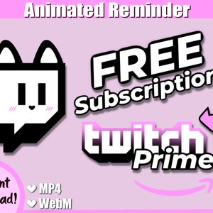 Twitch Prime Animated Reminder Transparent Alert for OBS/ Streamlabs | cat alert | pink twitch alerts | Custom Animation | subscribe button
