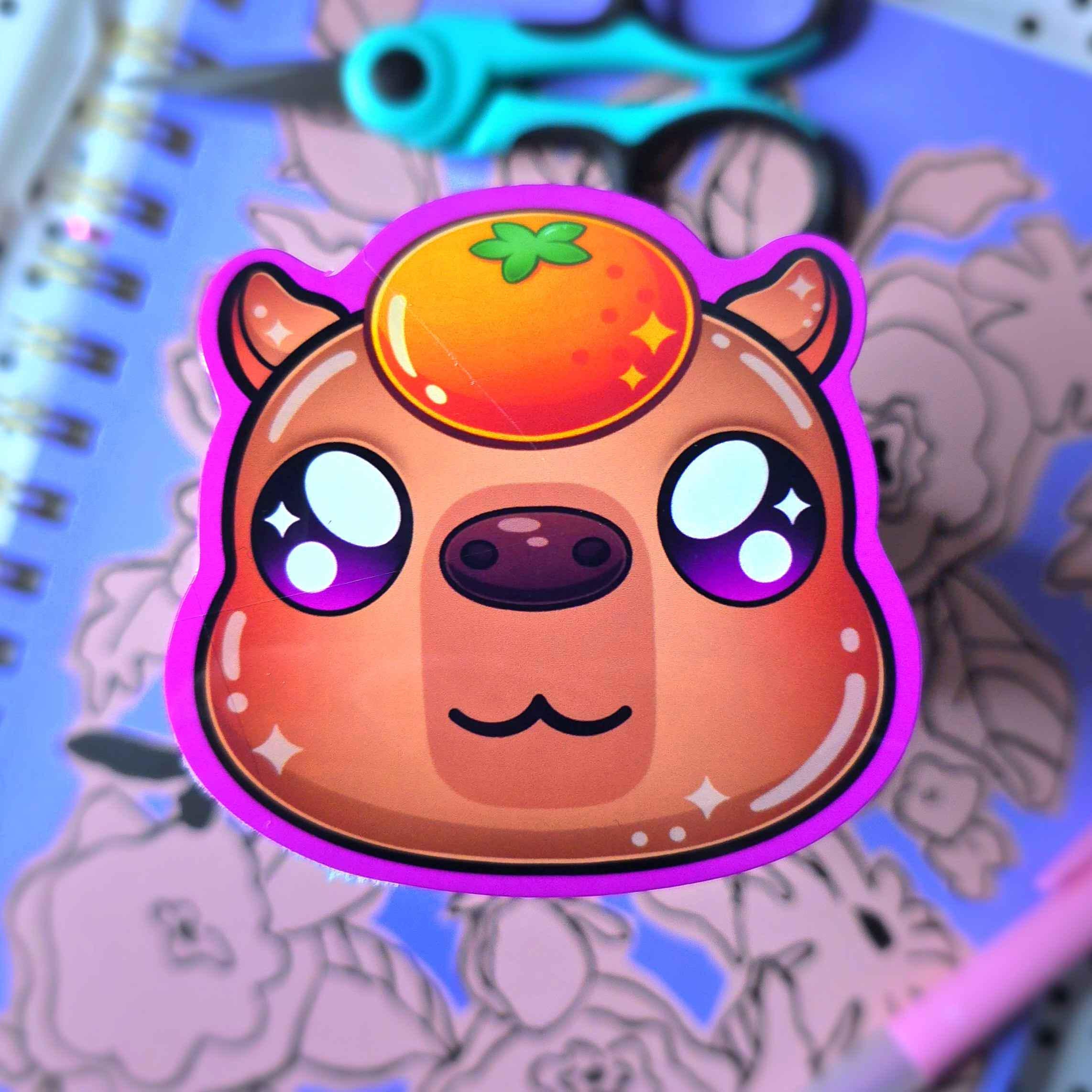 Entzückender Capybara Orange 3" Vinyl Sticker | Niedliche Tier Aufkleber | Capybara Kunst | Tier Aufkleber | ästhetische Aufkleber | Geschenk für Tierliebhaber