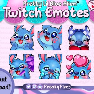Blue Alien emote pack for Twitch and Discord! Stitch Emotes | Alien emotes | Lilo and stitch emotes | Blue emotes | Mega emote pack