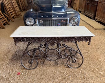 French Pastry Table - Wrought Iron Scroll Base with Marble Top Indoor/Outdoor