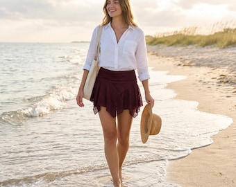 Wikkelminirok, elfenkleding, pixierok, bosrok, olijfgroene rok, feeënrok dames, Y2K