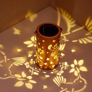 Outdoor Hummingbird Solar Lantern, Hanging Garden Light, Metal Cut-Out Shadow Lantern, Solar Powered Patio Decor Gift