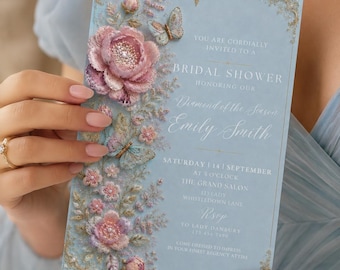 Regency Bridal Shower Invitation, Diamond of the Season, Wisteria Peony Floral (Digital Download)