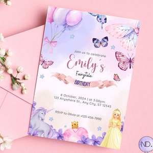 Editable Fairy Birthday Invitation Whimsical Fairytale Party Invite Printable Princess Party Invitation Template Girl Birthday Party Invite