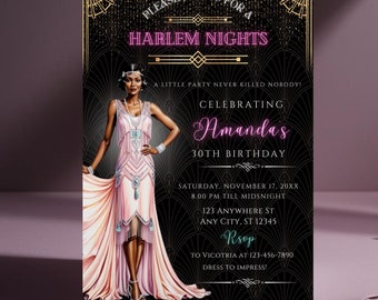 Faire-part Harlem Nights rose, anniversaire Glam Gatsby, Années 20 (modèle de toile)