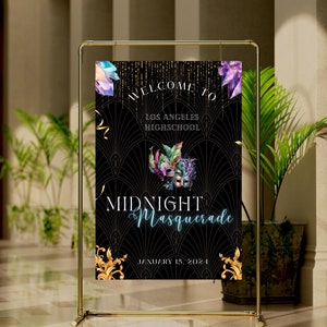 Masquerade Party Welcome Sign, Editable Masquerade Ball Welcome Poster, Personalized Party Banner, Masquerade Text Sign, Canva Template