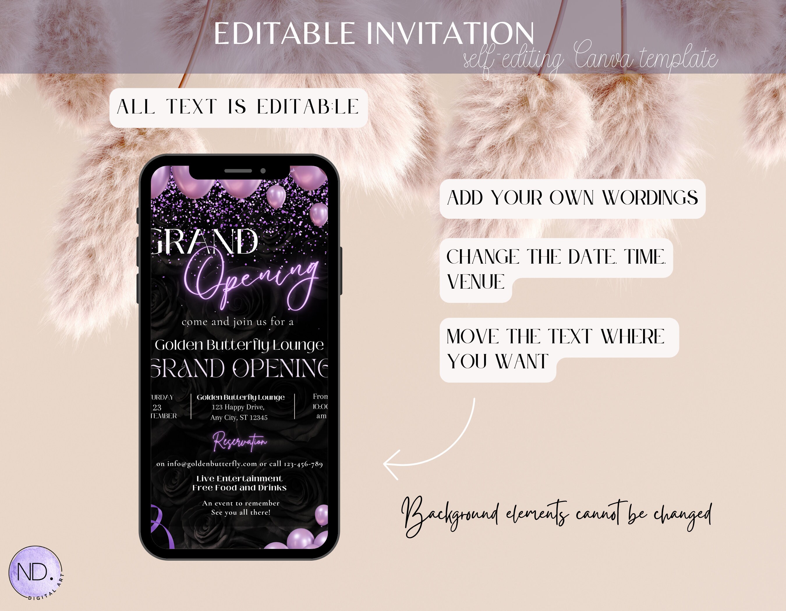 Purple Grand Opening Invitation, Editable Business Launch Invite (canva ...