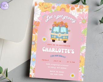 Retro Groovy Birthday Invitation Template, Editable 60s Party Invite (Digital Download)