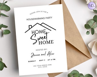 Modern House Warming Invitation Editable Housewarming Party Invite, Minimalist Home Sweet Home Invite, Housewarming Printable or Text Invite