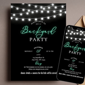 Editable Backyard Party Invitation, BBQ Party Invite, Outdoor Party Invitation, Print or Text, Canva Template