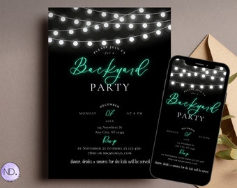 Editable Backyard Party Invitation, BBQ Invite, Canva Template (Digital Download)
