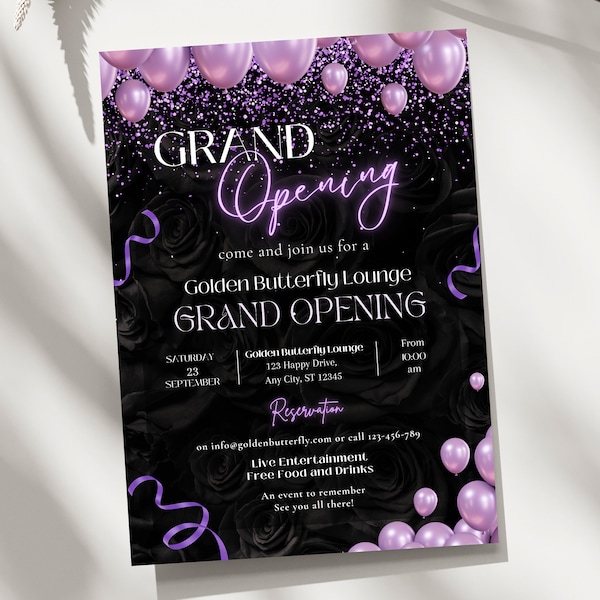 Purple Grand Opening Invitation, Editable Business invitation, Launch Party Digital Invite, Print or Text, Canva Template